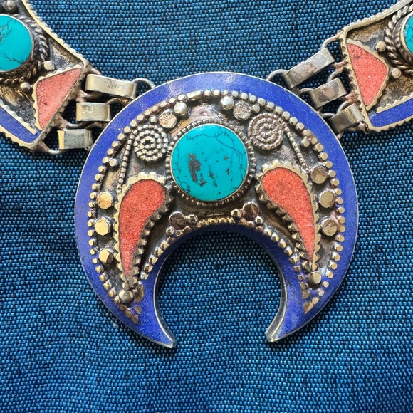 Tibetan Turquoise Lapis Lazuli Handmade Fashion Necklace – Unique Boho Design - Picture 3 of 6